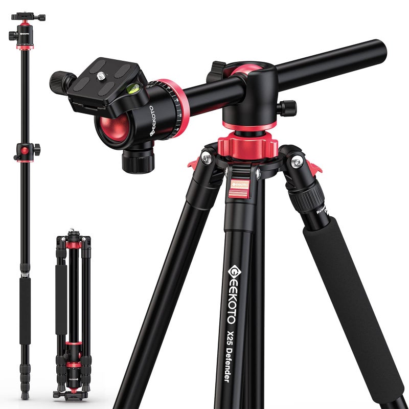 GEEKOTO Aluminum Camera Tripod with 360-Degree Ball Head and Rotatable Center Column, for DSLR and Video Camcorder, 75-Inch Professional Tripod for Travel and Work - Image 1